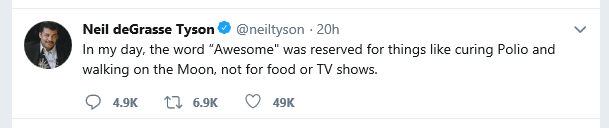 Neil deGrasse Tyson tweet about Awesome